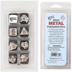 20mm Metal Polyhedral Dice Silver/Red Ink